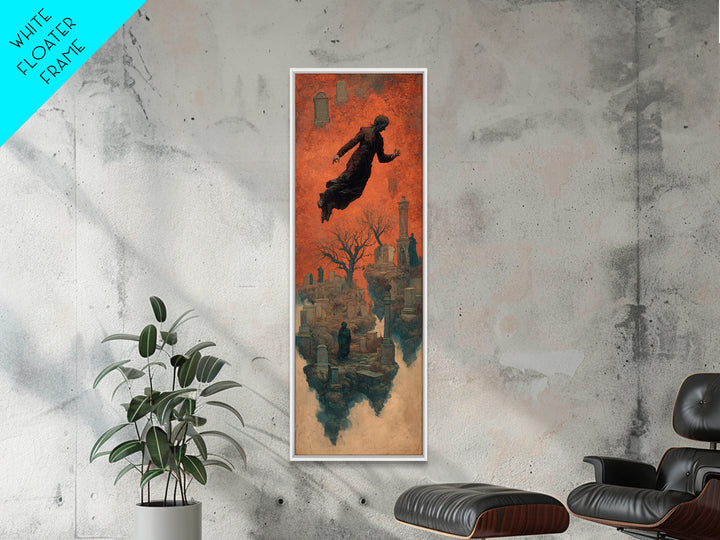 The Upside-Down Cemetery, Surreal Apocalyptic Art, Tall Narrow Wall Art, Macabre Wall Art, Canvas Print, Halloween Wall Art