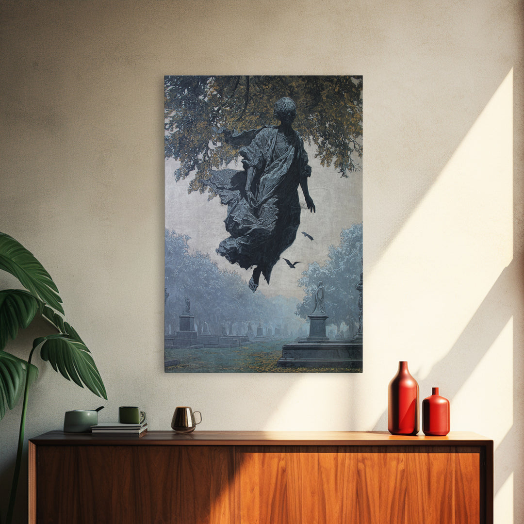 The Upside-Down Cemetery, Biomechanical Horror Art, Vertical Wall Art, Dark Halloween Decor, Framed Canvas Print, Halloween Wall Art
