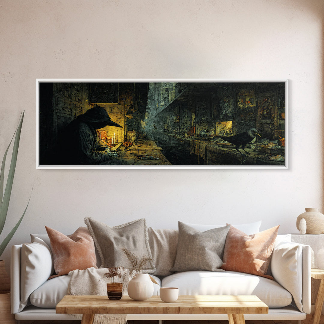 The Infinite Hallway, Medieval Grotesque Art, Extra Wide Wall Art, Dark Halloween Decor, Canvas Print, Halloween Wall Art