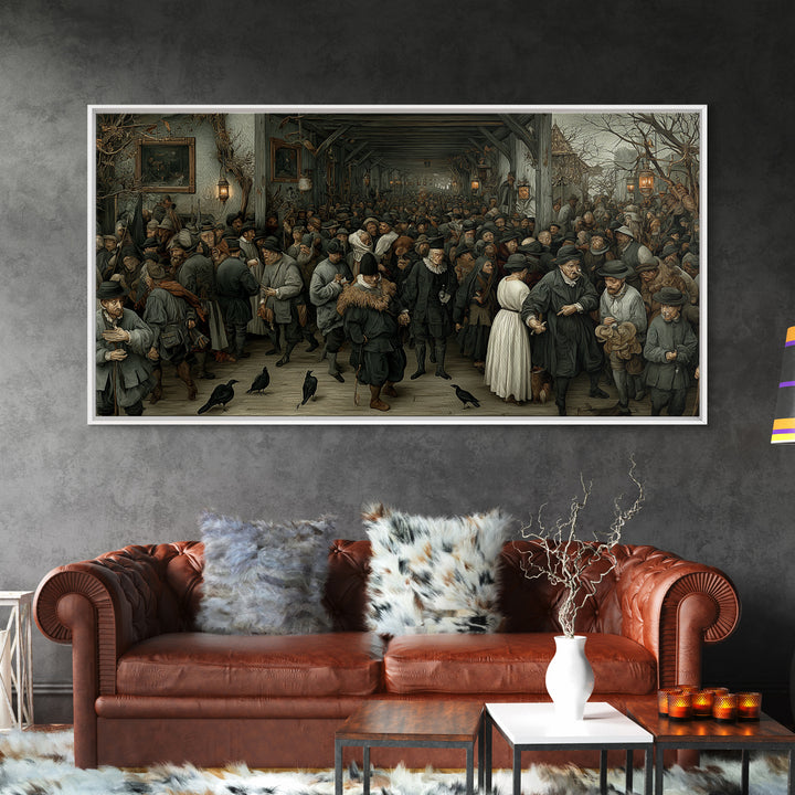 The Infinite Hallway, Northern Renaissance Horror, Wide Panoramic Art, Gothic Horror Wall Art, Canvas Print, Halloween Wall Art