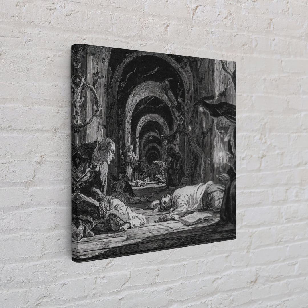 The Infinite Hallway, Gothic Nightmare Art, Square Wall Art, Dark Fantasy Wall Art, Framed Canvas Print, Halloween Wall Art