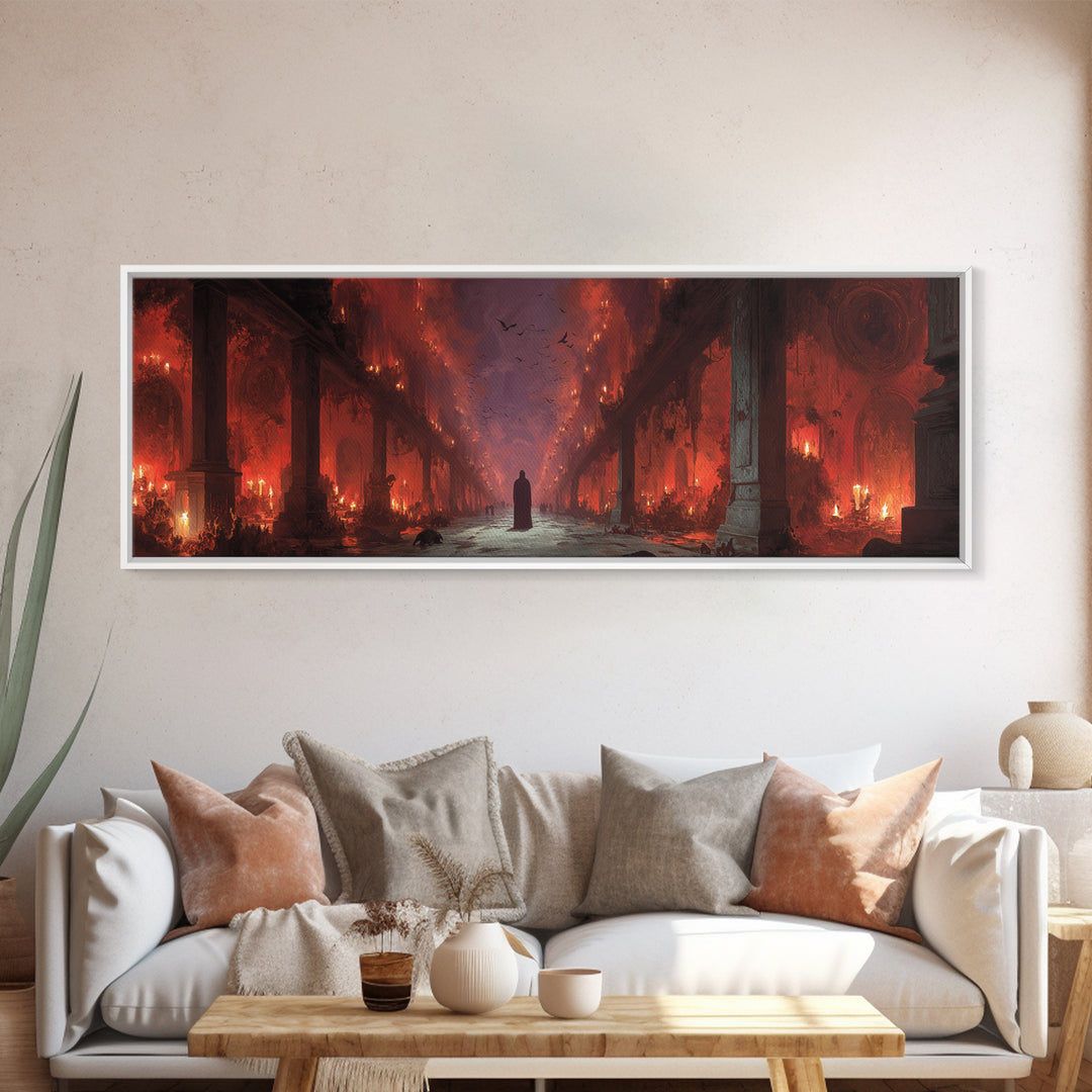 The Infinite Hallway, Apocalyptic Romantic Art, Extra Wide Wall Art, Macabre Wall Art, Framed Canvas Print, Halloween Wall Art