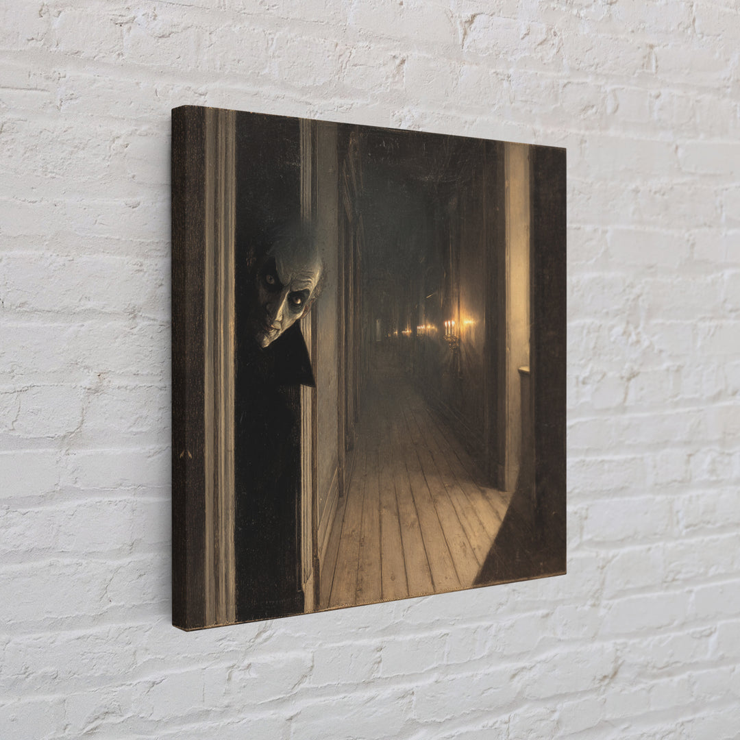The Infinite Hallway, Symbolist Dream Art, Square Wall Art, Dark Halloween Decor, Canvas Print, Halloween Wall Art