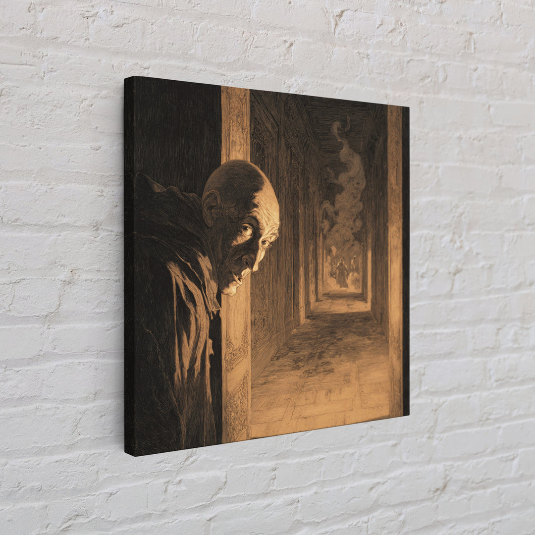The Infinite Hallway, Symbolist Etching Art, Square Wall Art, Dark Fantasy Wall Art, Framed Canvas Print, Halloween Wall Art