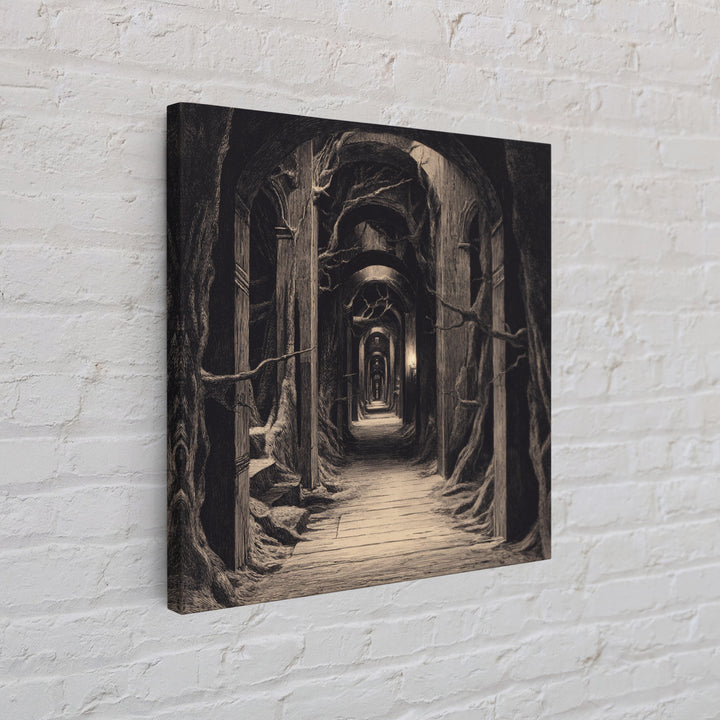 The Infinite Hallway, Expressionist Nightmare Art, Square Wall Art, Macabre Wall Art, Framed Canvas Print, Halloween Wall Art