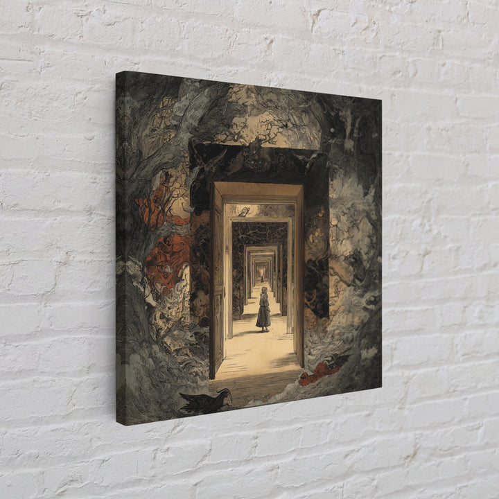 The Infinite Hallway, Gothic Storybook Art, Square Wall Art, Dark Fantasy Wall Art, Canvas Print, Halloween Wall Art