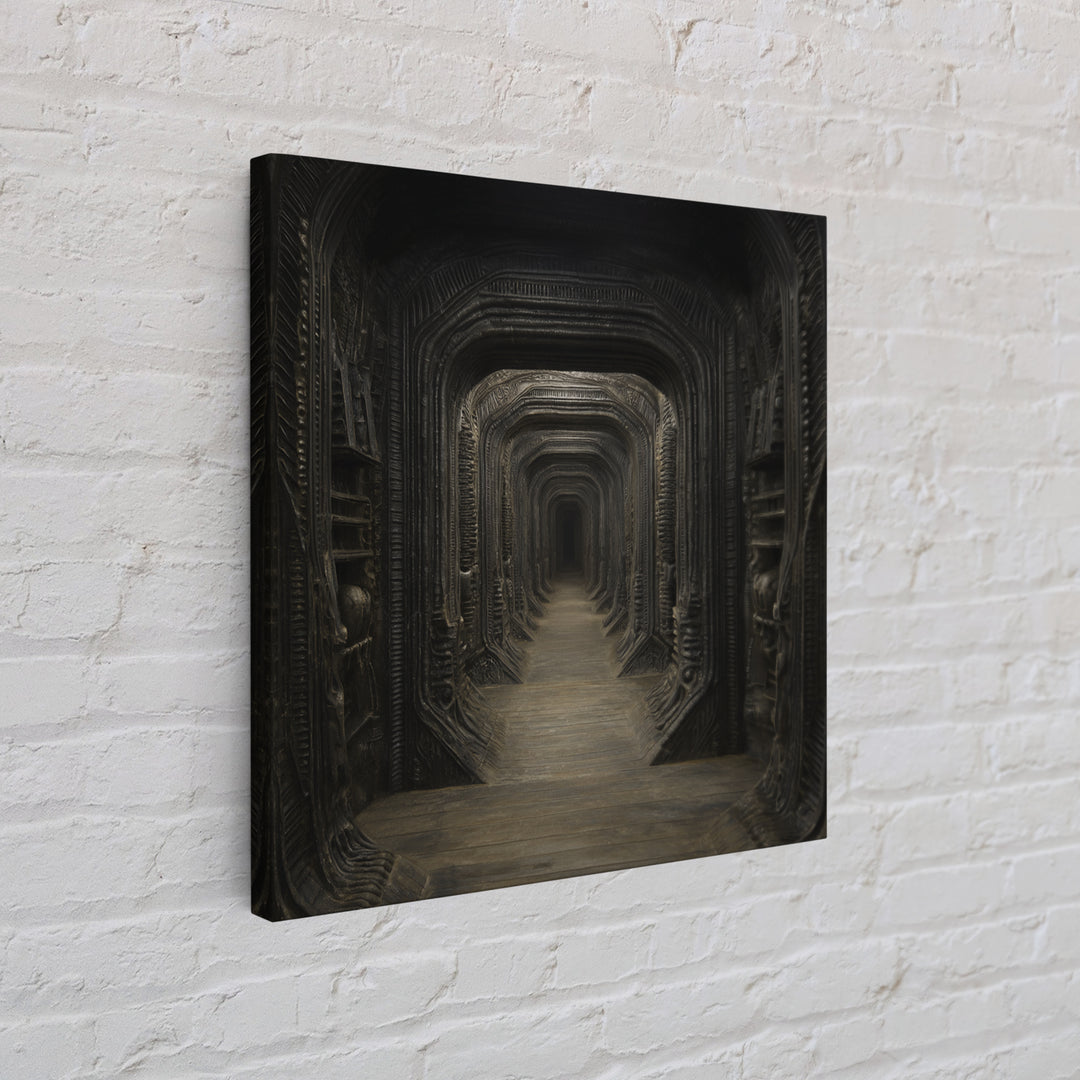 The Infinite Hallway, Biomechanical Horror Art, Square Wall Art, Dark Fantasy Wall Art, Framed Canvas Print, Halloween Wall Art