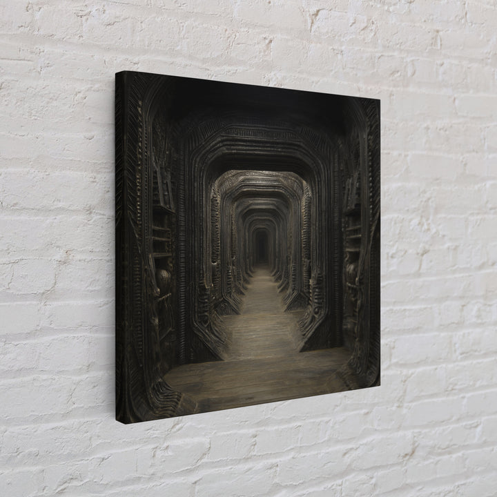 The Infinite Hallway, Biomechanical Horror Art, Square Wall Art, Dark Fantasy Wall Art, Framed Canvas Print, Halloween Wall Art