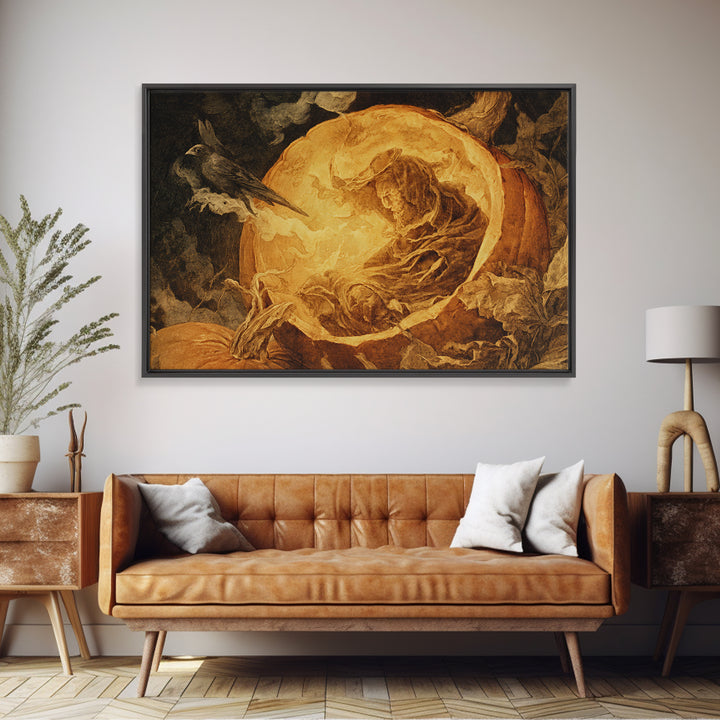 The Moon Inside A Pumpkin, Dark Renaissance Art, Landscape Wall Art, Dark Fantasy Wall Art, Framed Canvas Print