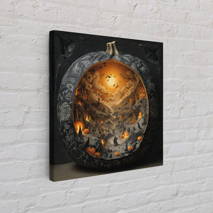 The Moon Inside A Pumpkin, Danse Macabre Art, Square Wall Art, Dark Halloween Decor, Framed Canvas Print