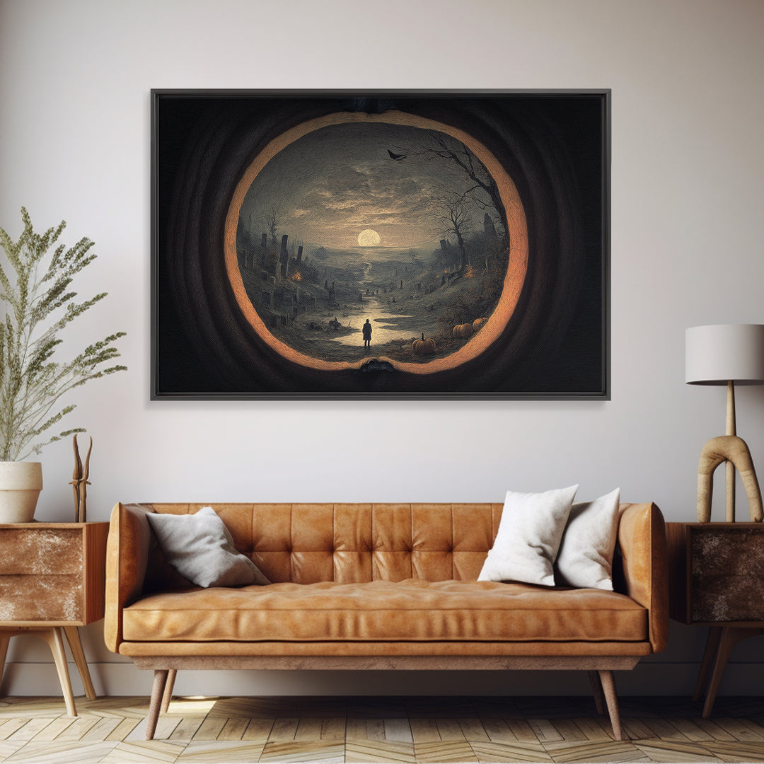 The Moon Inside A Pumpkin, Romantic Gothic Landscape, Landscape Wall Art, Macabre Wall Art, Canvas Print, Halloween Wall Art