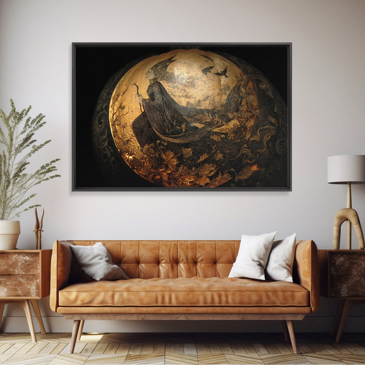 The Moon Inside A Pumpkin, Ornate Symbolist Art, Landscape Wall Art, Dark Halloween Decor, Framed Canvas Print, Halloween Wall Art