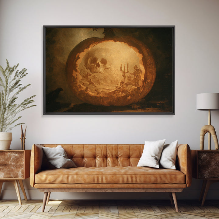 The Moon Inside A Pumpkin, Decadent Gothic Art, Landscape Wall Art, Dark Halloween Decor, Framed Canvas Print, Halloween Wall Art