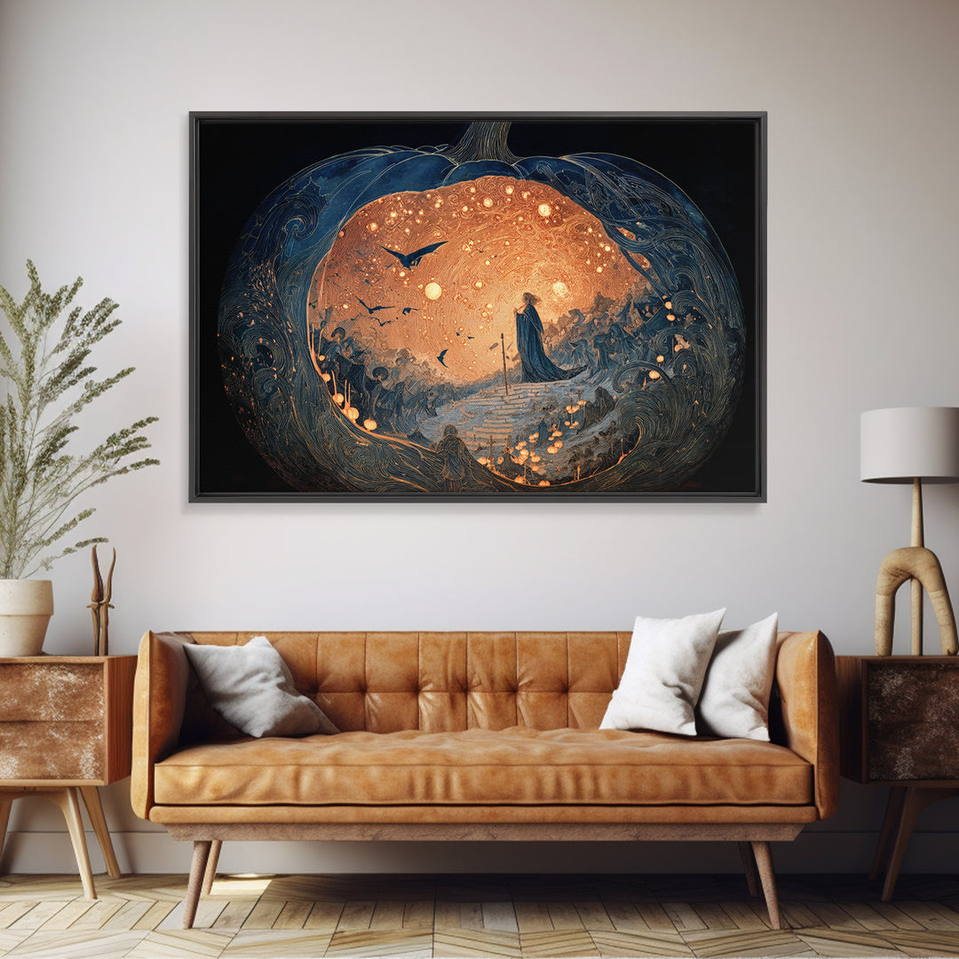 The Moon Inside A Pumpkin, Symbolist Death Art, Landscape Wall Art, Dark Fantasy Wall Art, Canvas Print, Halloween Wall Art