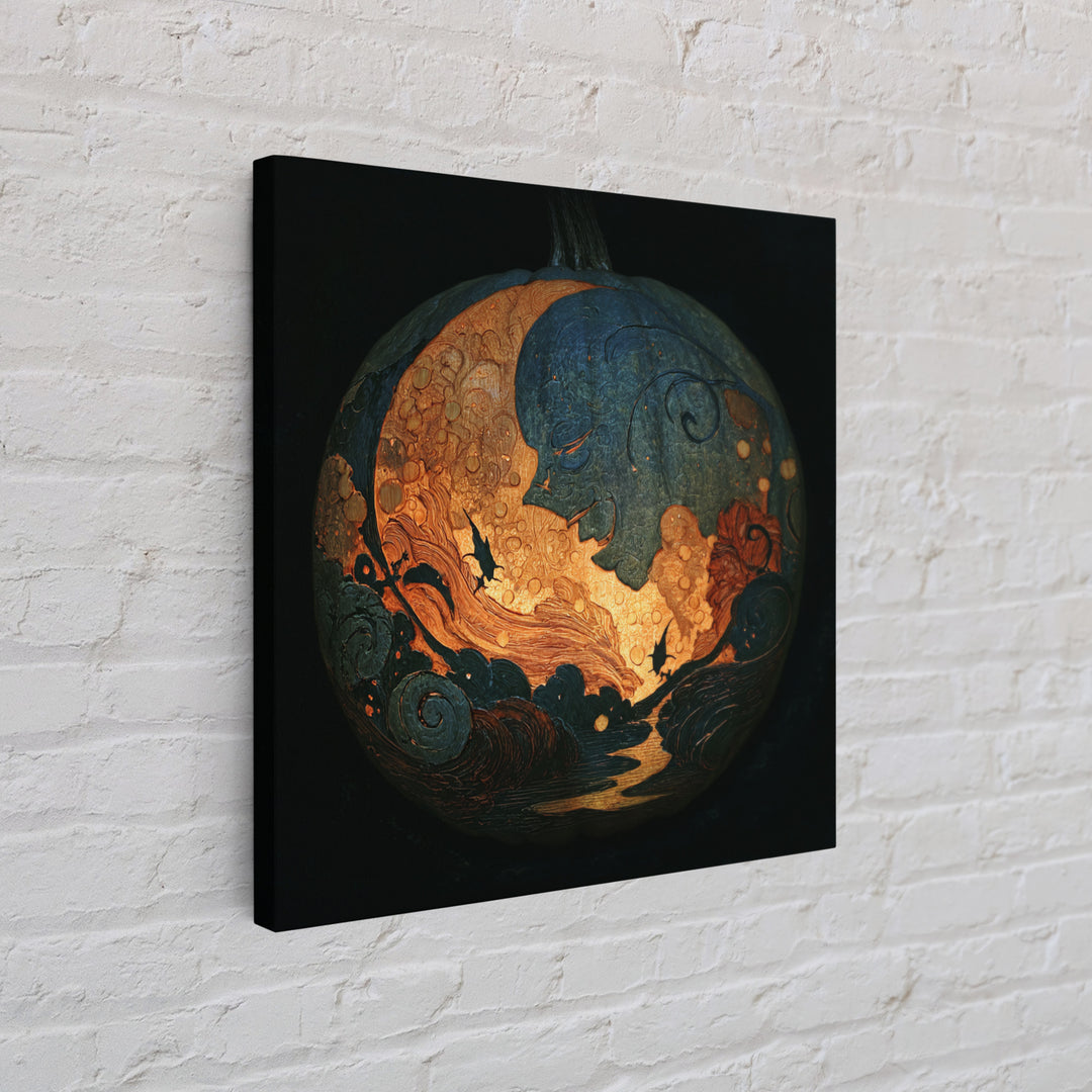 The Moon Inside A Pumpkin, Dark Symbolist Art, Square Wall Art, Macabre Wall Art, Canvas Print, Halloween Wall Art