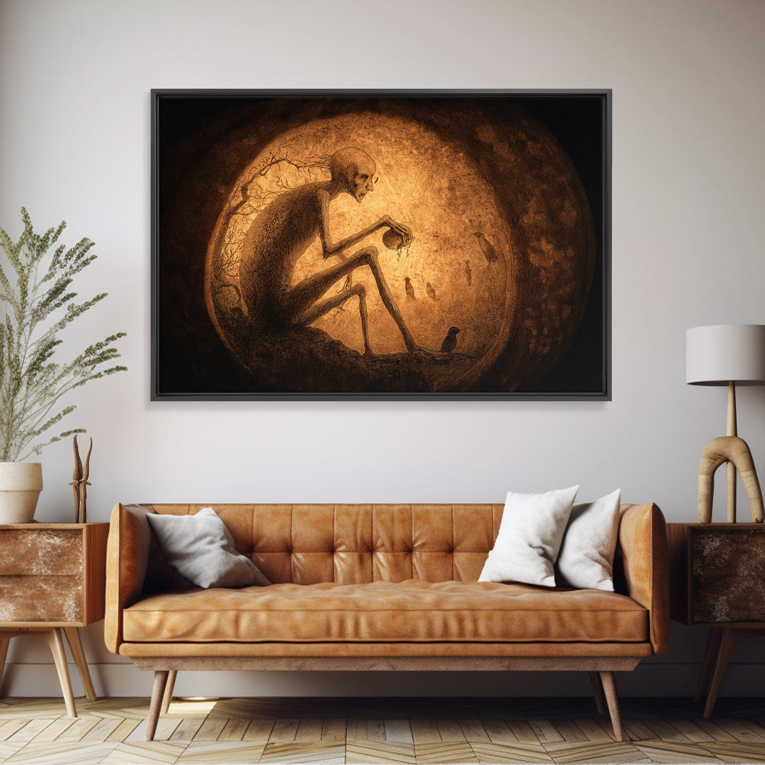 The Moon Inside A Pumpkin, Expressionist Nightmare Art, Landscape Wall Art, Dark Fantasy Wall Art, Canvas Print, Halloween Wall Art