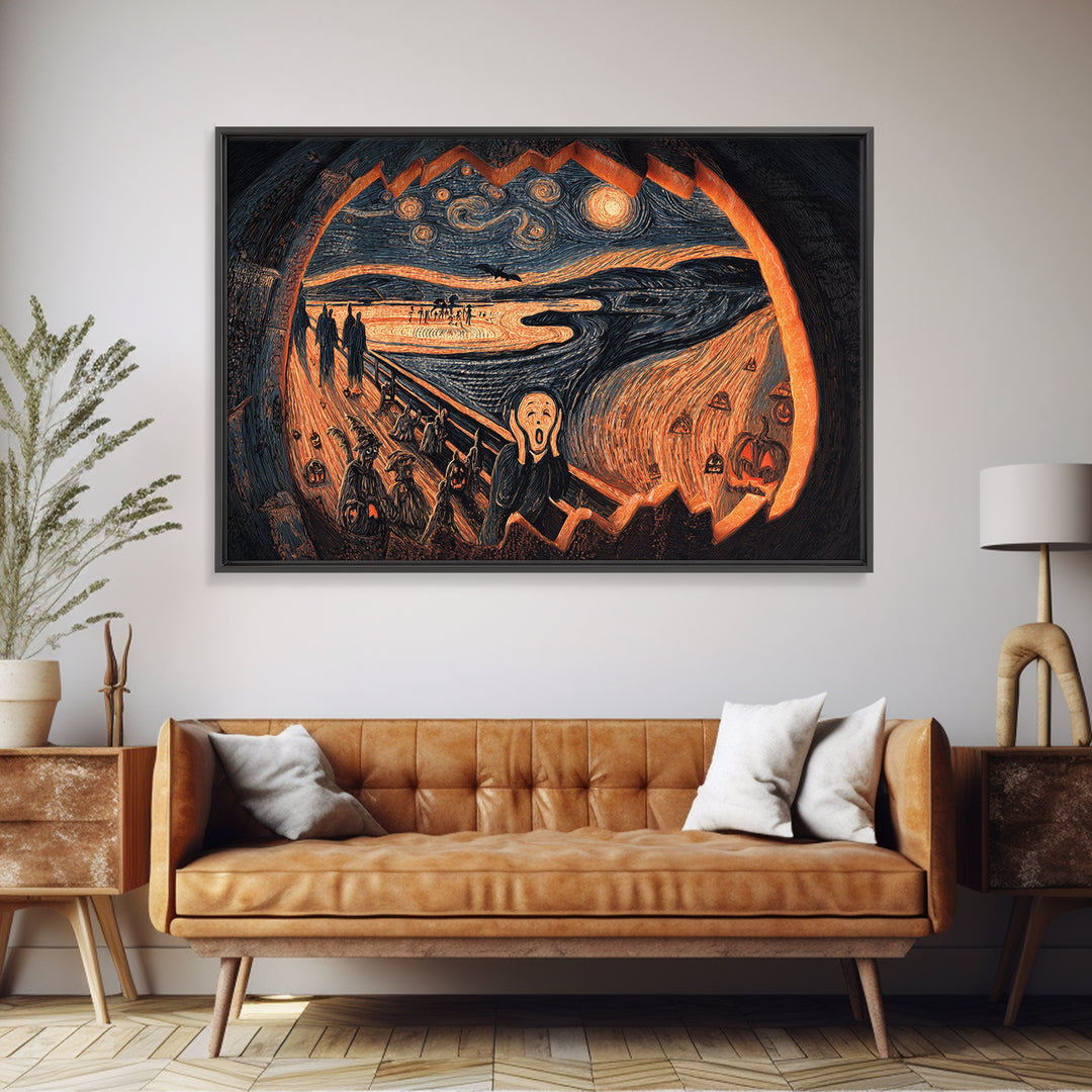 The Moon Inside A Pumpkin, Expressionist Gothic Art, Landscape Wall Art, Dark Fantasy Wall Art, Framed Canvas Print, Halloween Wall Art