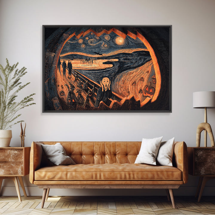 The Moon Inside A Pumpkin, Expressionist Gothic Art, Landscape Wall Art, Dark Fantasy Wall Art, Framed Canvas Print, Halloween Wall Art