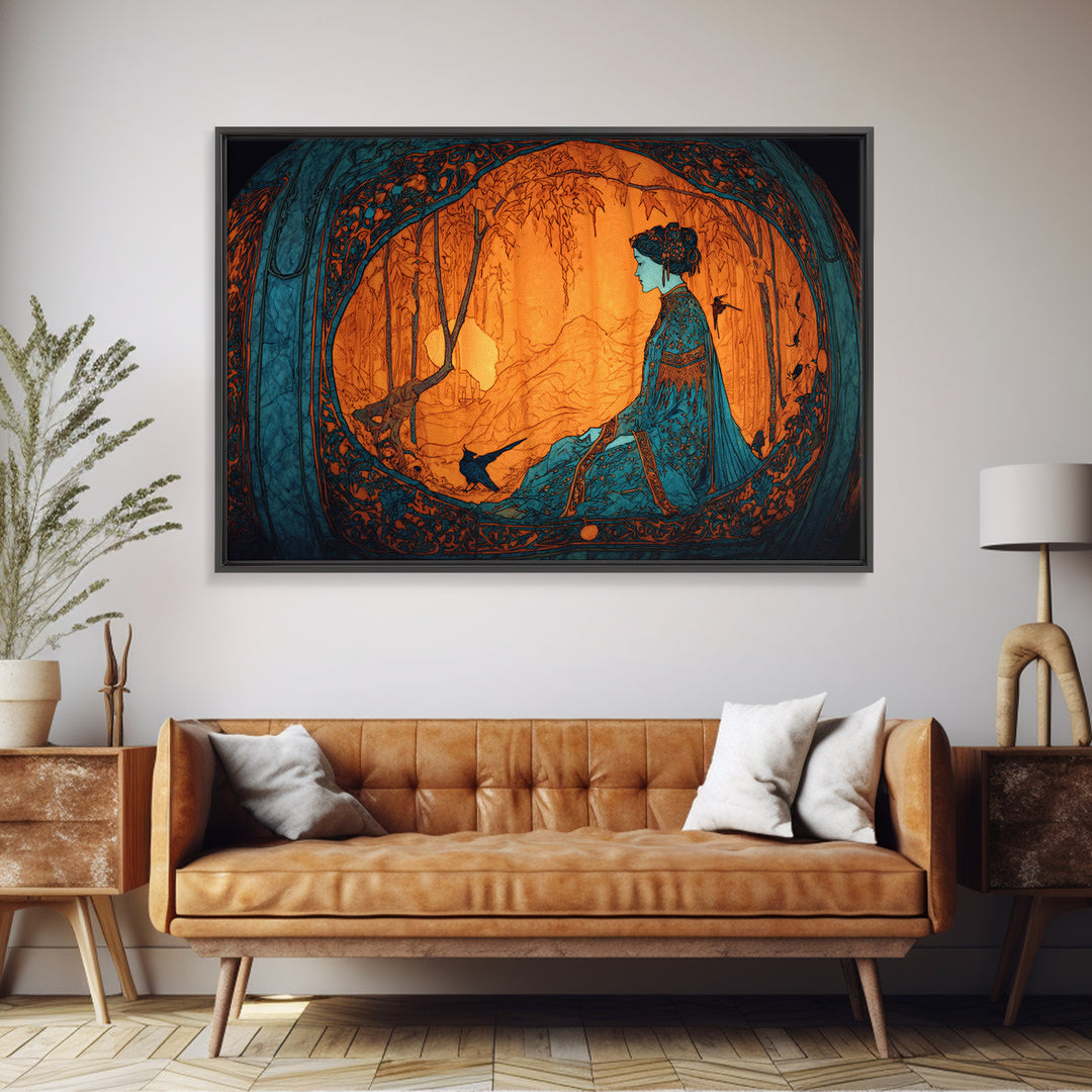 The Moon Inside A Pumpkin, Stained Glass Gothic Art, Landscape Wall Art, Gothic Horror Wall Art, Framed Canvas Print, Halloween Wall Art