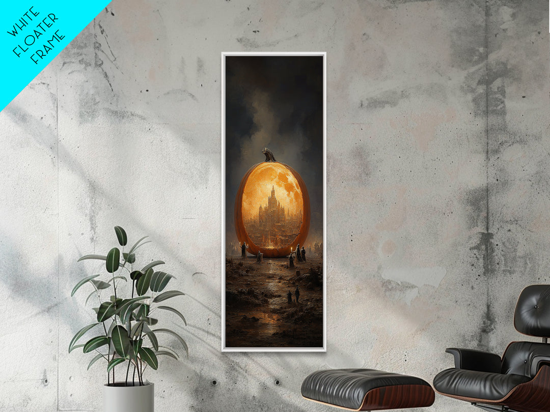 The Moon Inside A Pumpkin, Surreal Apocalyptic Art, Tall Narrow Wall Art, Dark Fantasy Wall Art, Framed Canvas Print