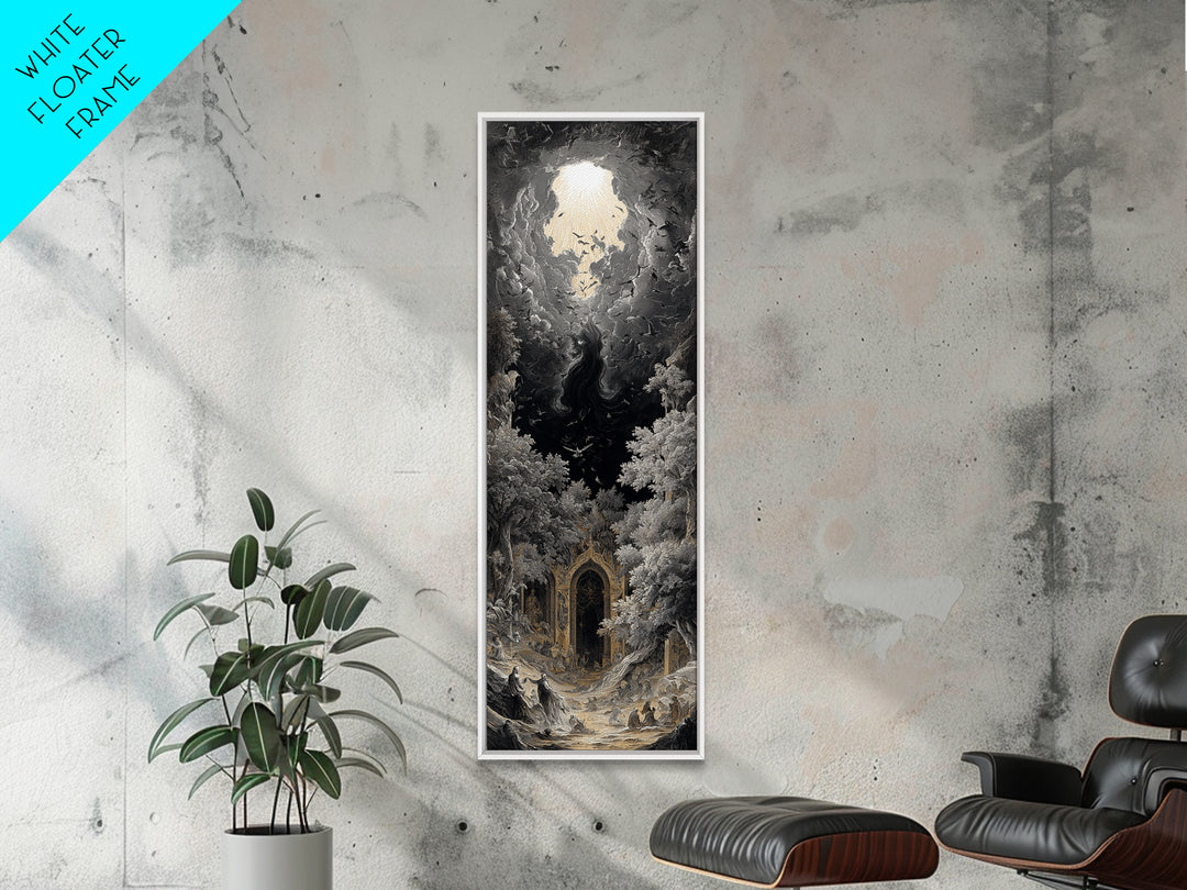 The Autumn-Leaf Ghost, Gothic Engraving Art, Tall Narrow Wall Art, Macabre Wall Art, Canvas Print, Halloween Wall Art