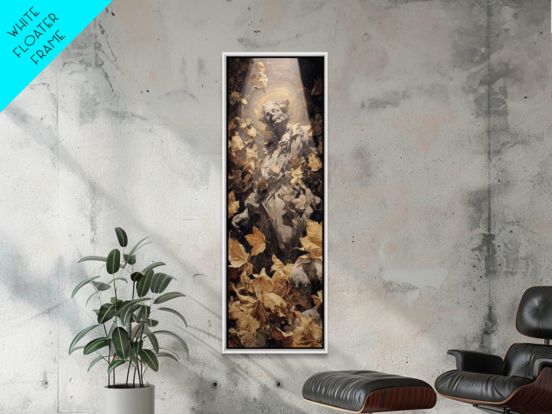 The Autumn-Leaf Ghost, Dark Renaissance Art, Tall Narrow Wall Art, Dark Fantasy Wall Art, Framed Canvas Print, Halloween Wall Art