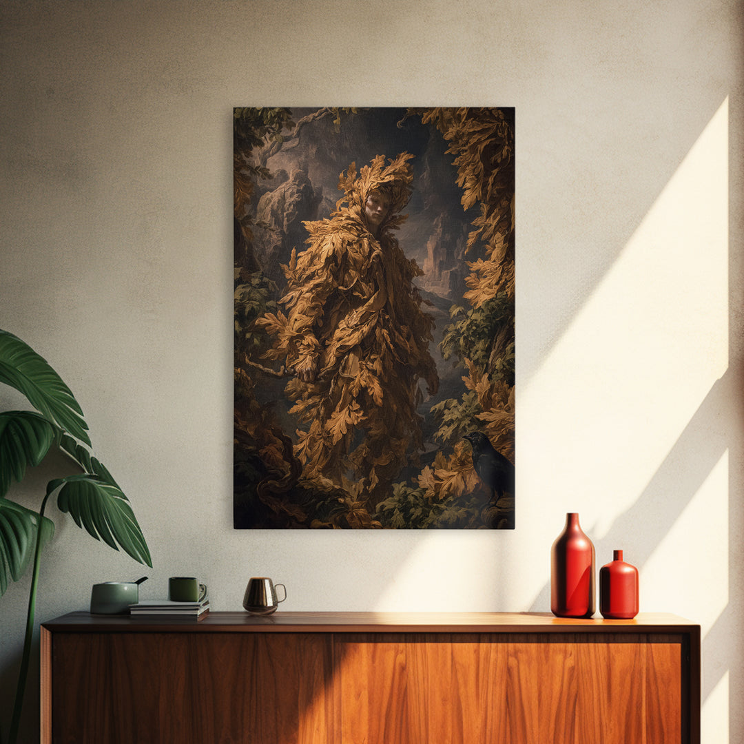 The Autumn-Leaf Ghost, Baroque Witchcraft Art, Vertical Wall Art, Gothic Horror Wall Art, Canvas Print, Halloween Wall Art