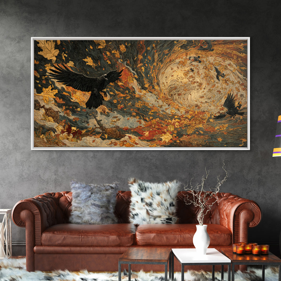 The Autumn-Leaf Ghost, Visionary Gothic Art, Wide Panoramic Art, Dark Fantasy Wall Art, Canvas Print, Halloween Wall Art