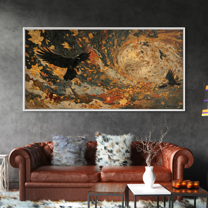 The Autumn-Leaf Ghost, Visionary Gothic Art, Wide Panoramic Art, Dark Fantasy Wall Art, Canvas Print, Halloween Wall Art