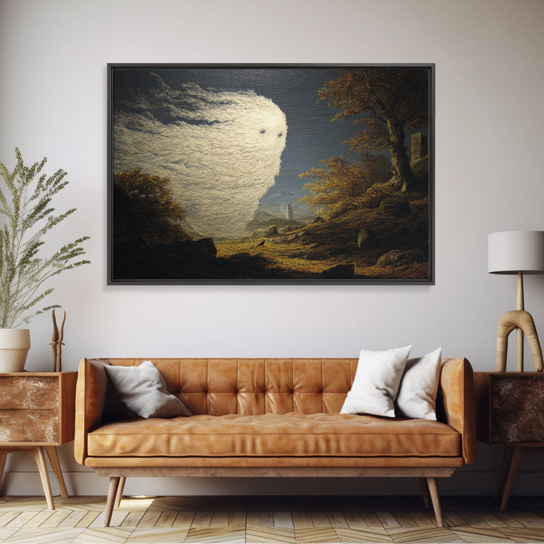 The Autumn-Leaf Ghost, Romantic Gothic Landscape, Landscape Wall Art, Dark Halloween Decor, Framed Canvas Print, Horror Wall Art