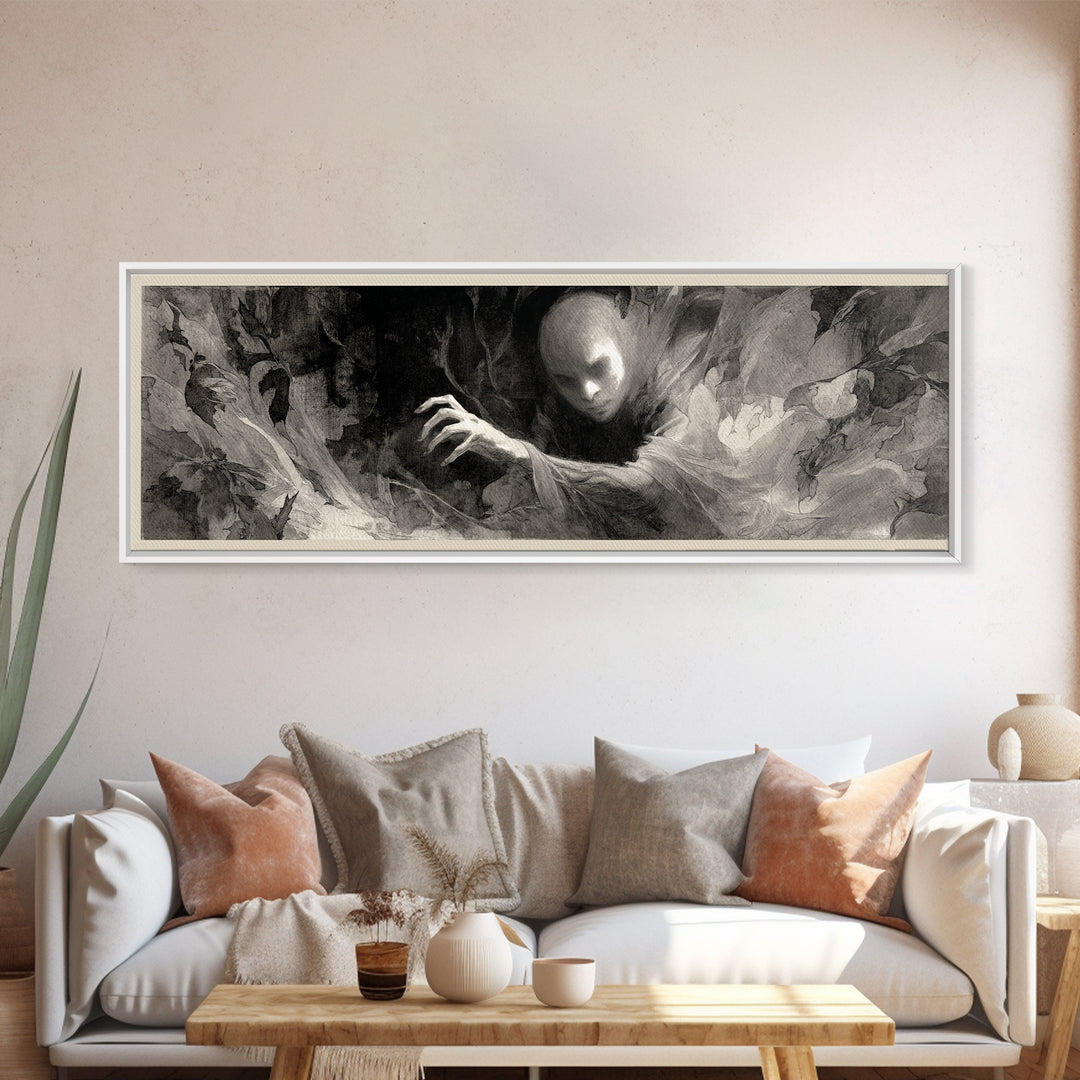 The Autumn-Leaf Ghost, Symbolist Dream Art, Extra Wide Wall Art, Macabre Wall Art, Canvas Print, Halloween Wall Art, Horror Wall Art