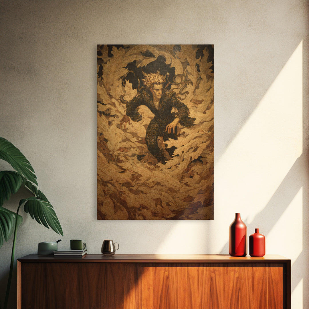 The Autumn-Leaf Ghost, Dark Symbolist Art, Vertical Wall Art, Dark Halloween Decor, Framed Canvas Print, Halloween Wall Art