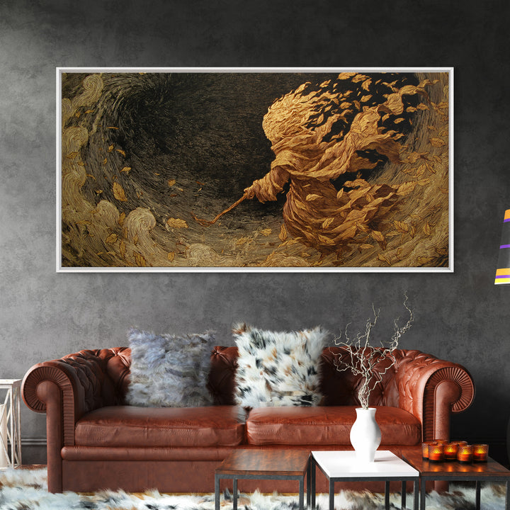 The Autumn-Leaf Ghost, Expressionist Nightmare Art, Wide Panoramic Art, Dark Fantasy Wall Art, Canvas Print, Halloween Wall Art