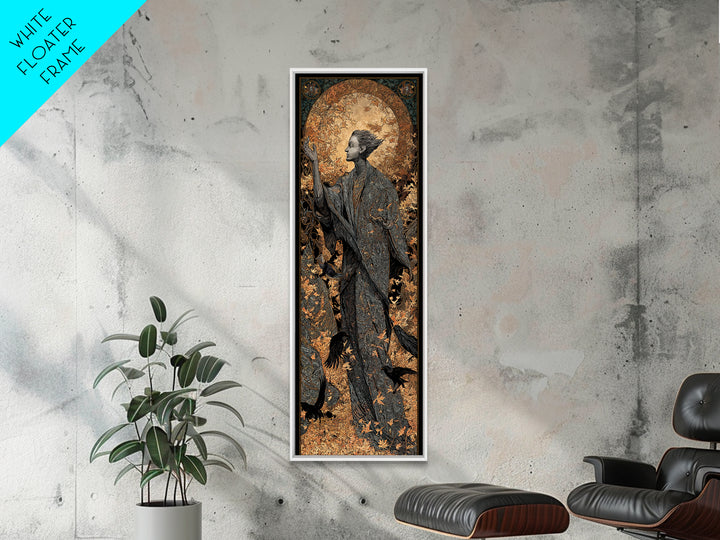 The Autumn-Leaf Ghost, Stained Glass Gothic Art, Tall Narrow Wall Art, Dark Fantasy Wall Art, Canvas Print, Halloween Wall Art