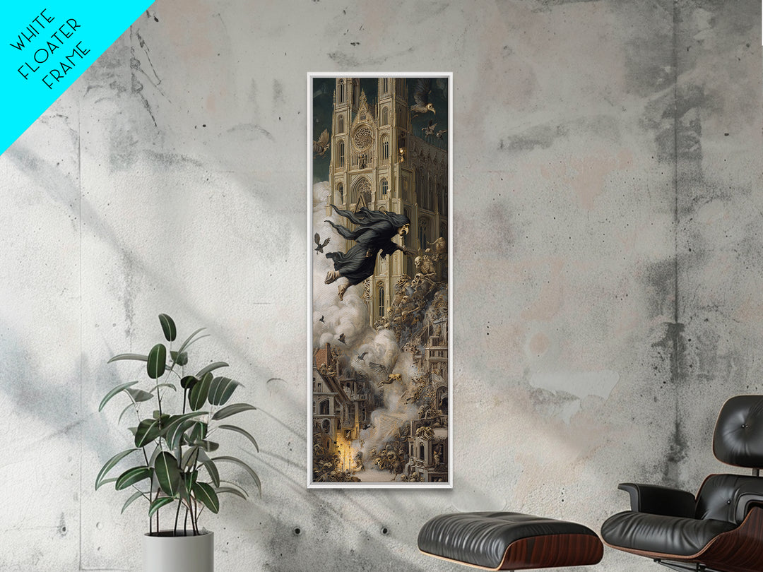 The Cathedral Of Bones, Medieval Grotesque Art, Tall Narrow Wall Art, Dark Halloween Decor, Framed Canvas Print, Halloween Wall Art