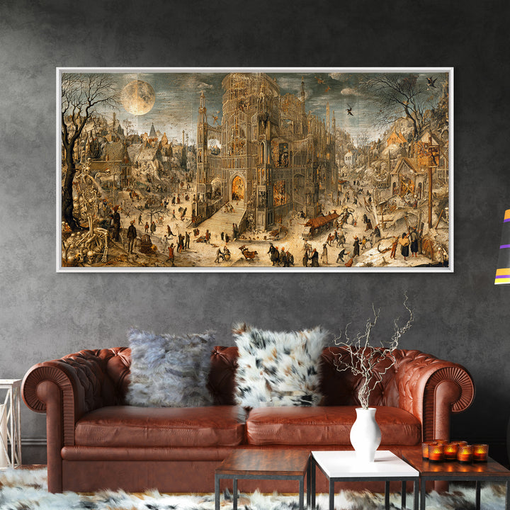 The Cathedral Of Bones, Northern Renaissance Horror, Wide Panoramic Art, Gothic Horror Wall Art, Framed Canvas Print