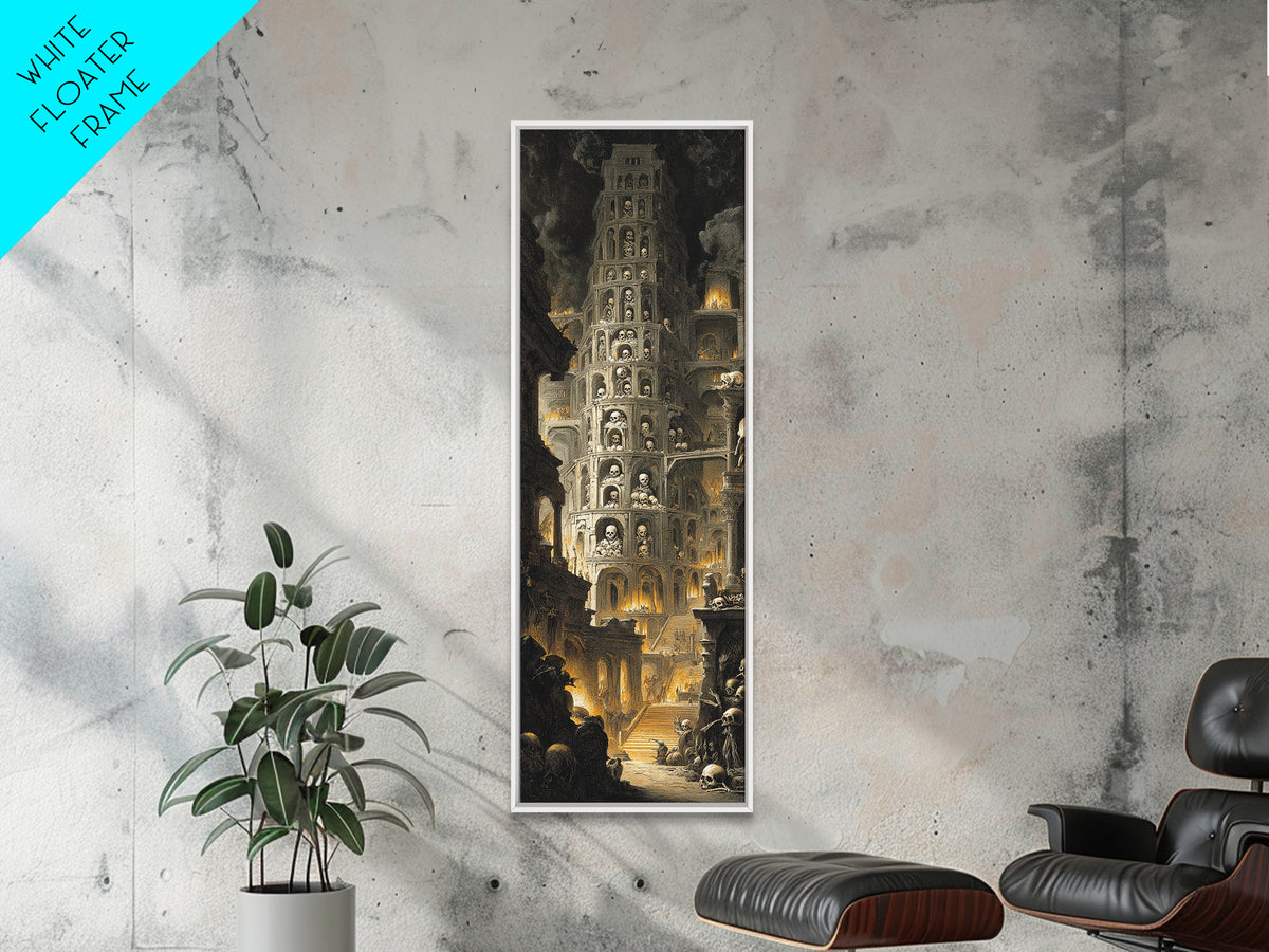 The Cathedral Of Bones, Architectural Etching Art, Tall Narrow Wall Art, Macabre Wall Art, Canvas Print, Halloween Wall Art