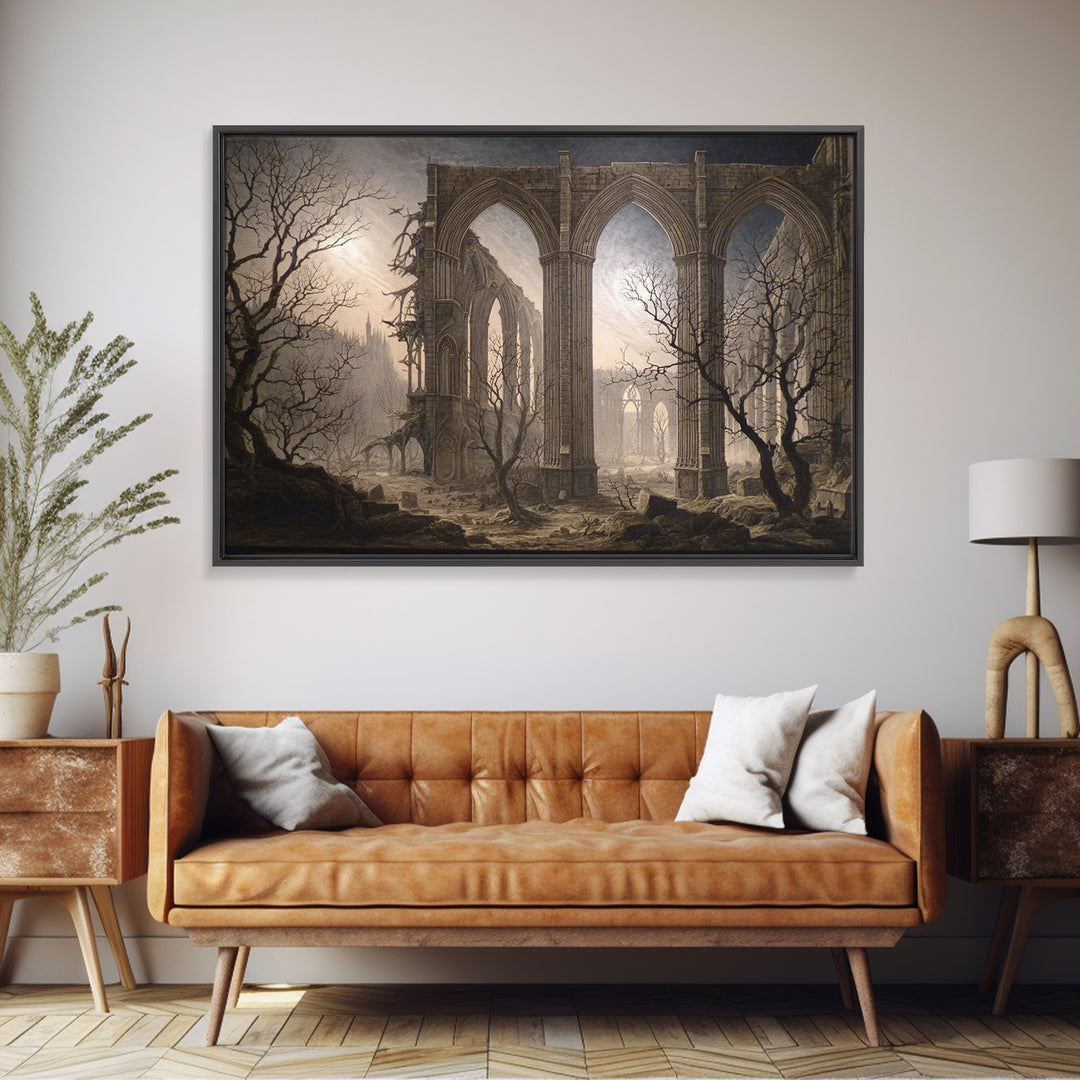 The Cathedral Of Bones, Romantic Gothic Landscape, Landscape Wall Art, Dark Fantasy Wall Art, Framed Canvas Print