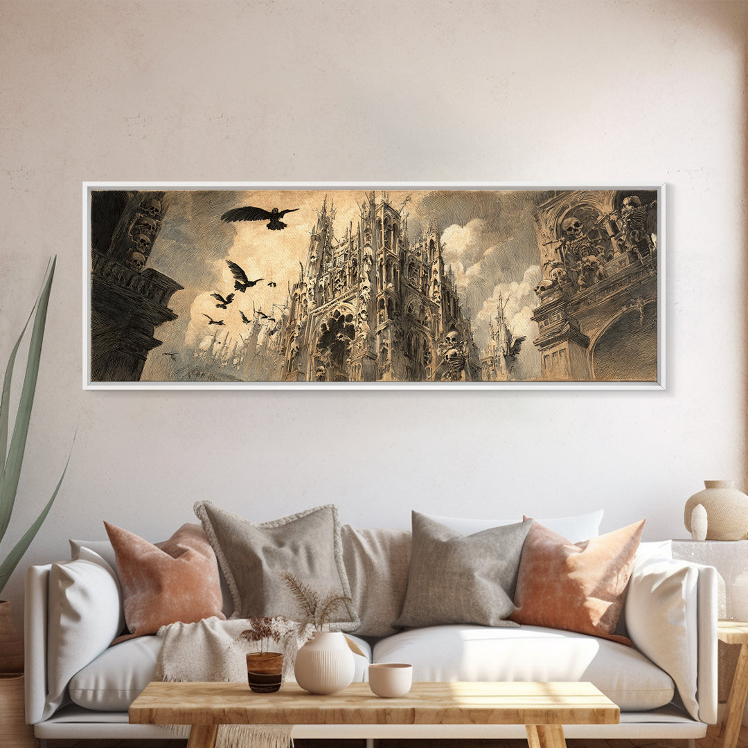 The Cathedral Of Bones, Expressionist Nightmare Art, Extra Wide Wall Art, Dark Fantasy Wall Art, Canvas Print, Halloween Wall Art