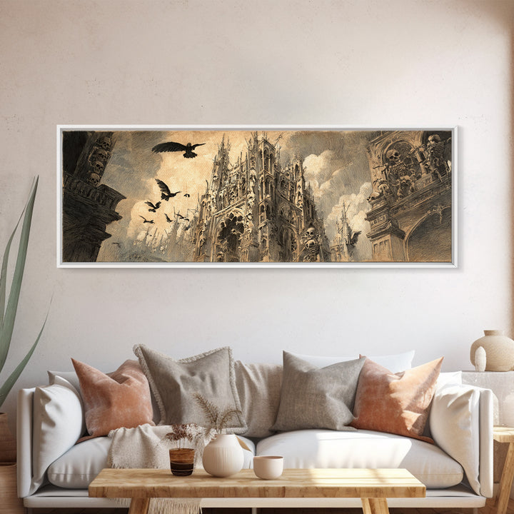 The Cathedral Of Bones, Expressionist Nightmare Art, Extra Wide Wall Art, Dark Fantasy Wall Art, Canvas Print, Halloween Wall Art