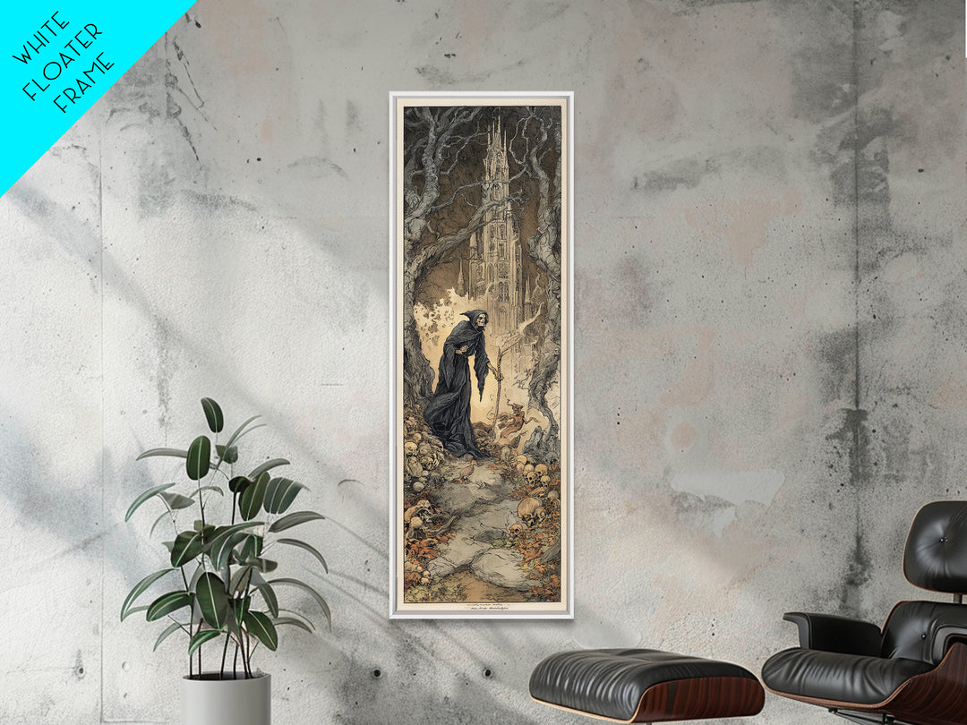 The Cathedral Of Bones, Gothic Storybook Art, Tall Narrow Wall Art, Macabre Wall Art, Canvas Print, Halloween Wall Art
