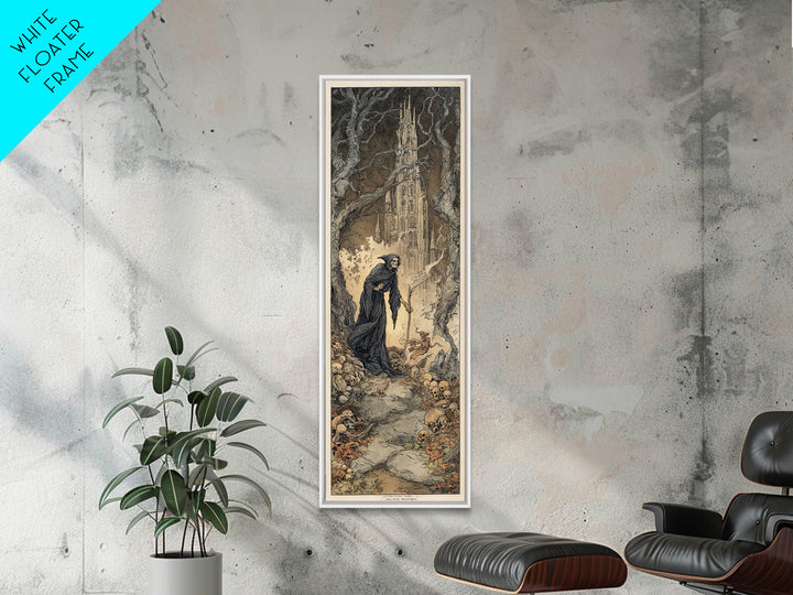 The Cathedral Of Bones, Gothic Storybook Art, Tall Narrow Wall Art, Macabre Wall Art, Canvas Print, Halloween Wall Art