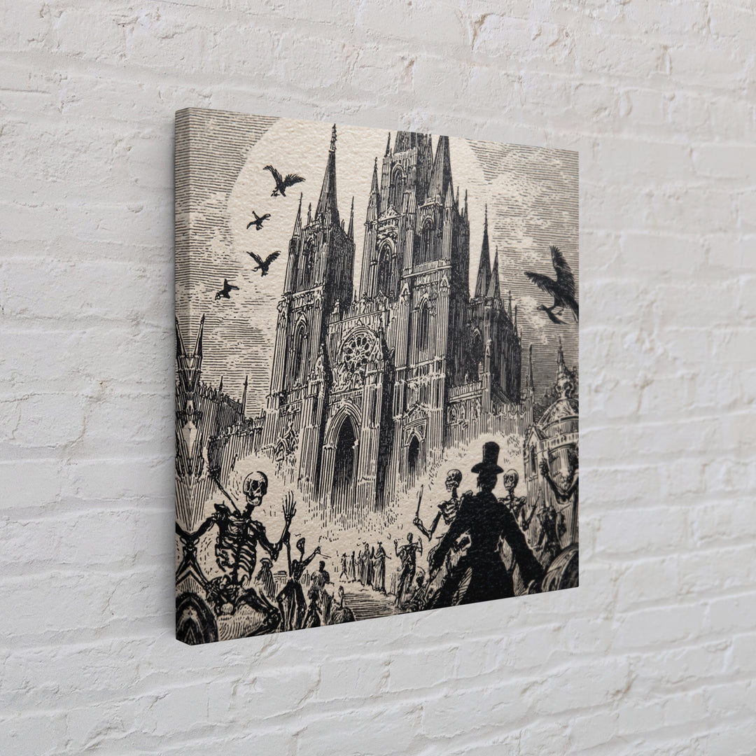 The Cathedral Of Bones, Macabre Folk Print Art, Square Wall Art, Macabre Wall Art, Canvas Print, Halloween Wall Art