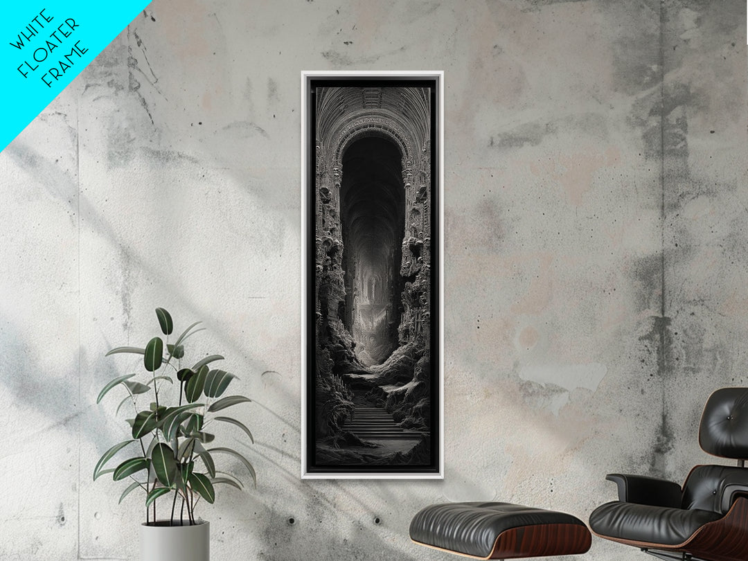 The Cathedral Of Bones, Biomechanical Horror Art, Tall Narrow Wall Art, Macabre Wall Art, Framed Canvas Print, Halloween Wall Art
