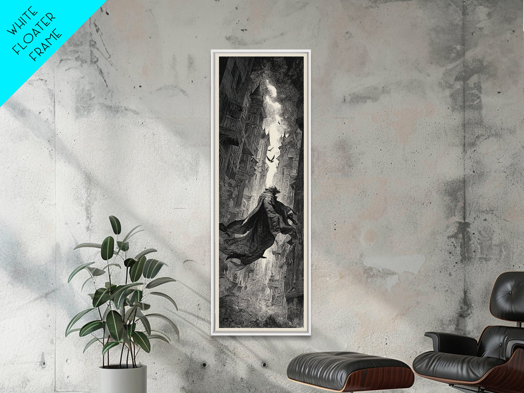 The Town Where Shadows Live, Gothic Engraving Art, Tall Narrow Wall Art, Dark Fantasy Wall Art, Canvas Print, Halloween Wall Art