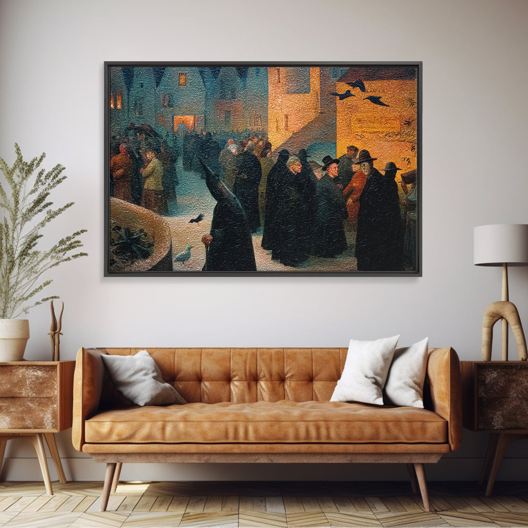 The Town Where Shadows Live, Medieval Grotesque Art, Landscape Wall Art, Gothic Horror Wall Art, Framed Canvas Print