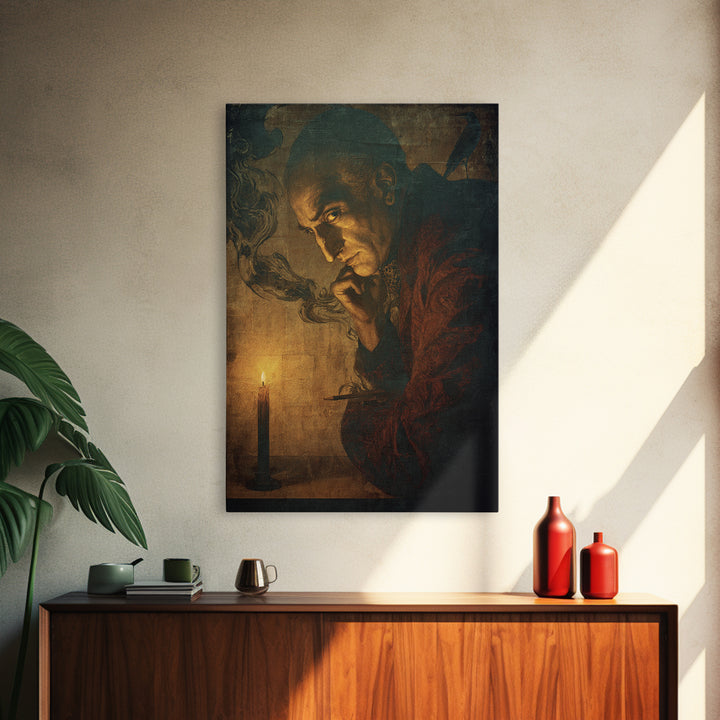The Town Where Shadows Live, Dark Renaissance Art, Vertical Wall Art, Gothic Horror Wall Art, Canvas Print, Halloween Wall Art
