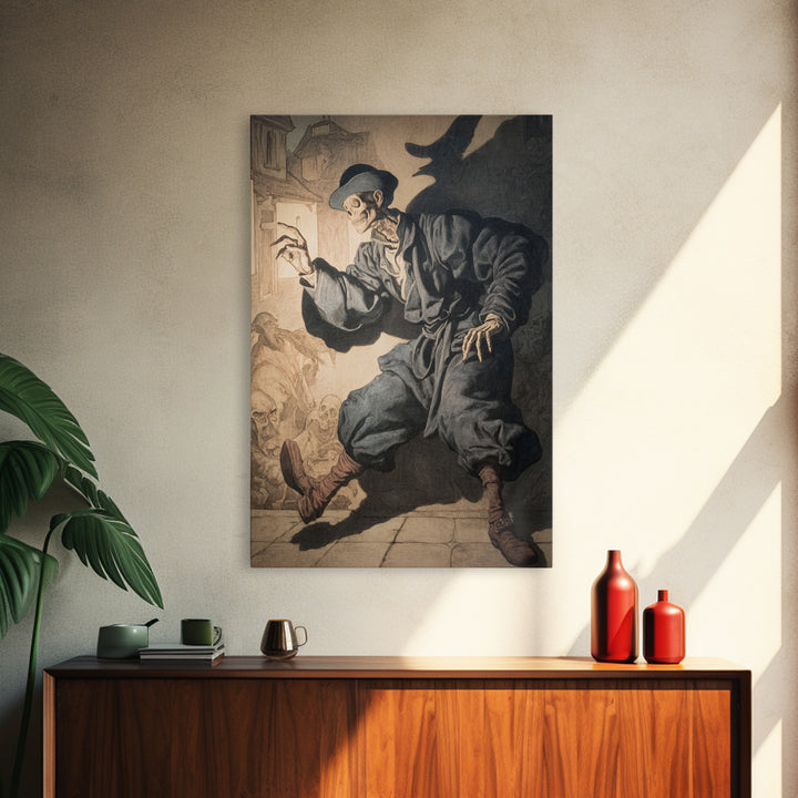 The Town Where Shadows Live, Danse Macabre Art, Vertical Wall Art, Dark Fantasy Wall Art, Framed Canvas Print