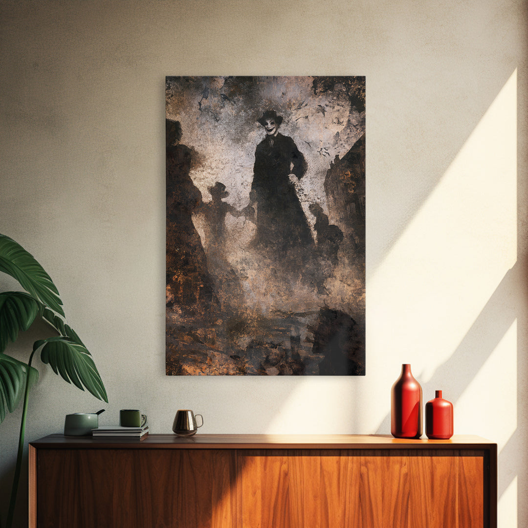 The Town Where Shadows Live, Dark Romantic Horror Art, Vertical Wall Art, Gothic Horror Wall Art, Framed Canvas Print, Halloween Wall Art