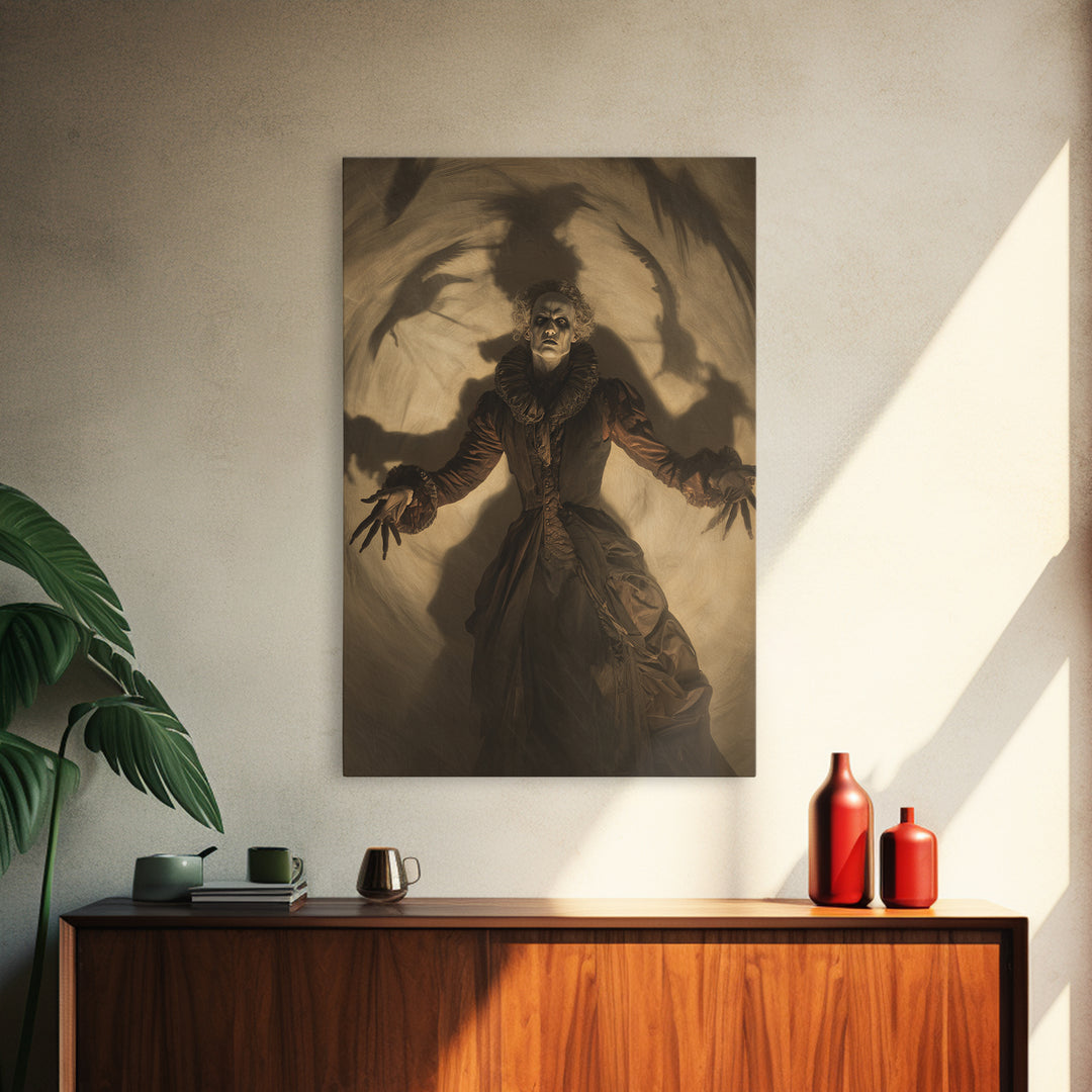 The Town Where Shadows Live, Gothic Nightmare Art, Vertical Wall Art, Dark Halloween Decor, Framed Canvas Print, Halloween Wall Art